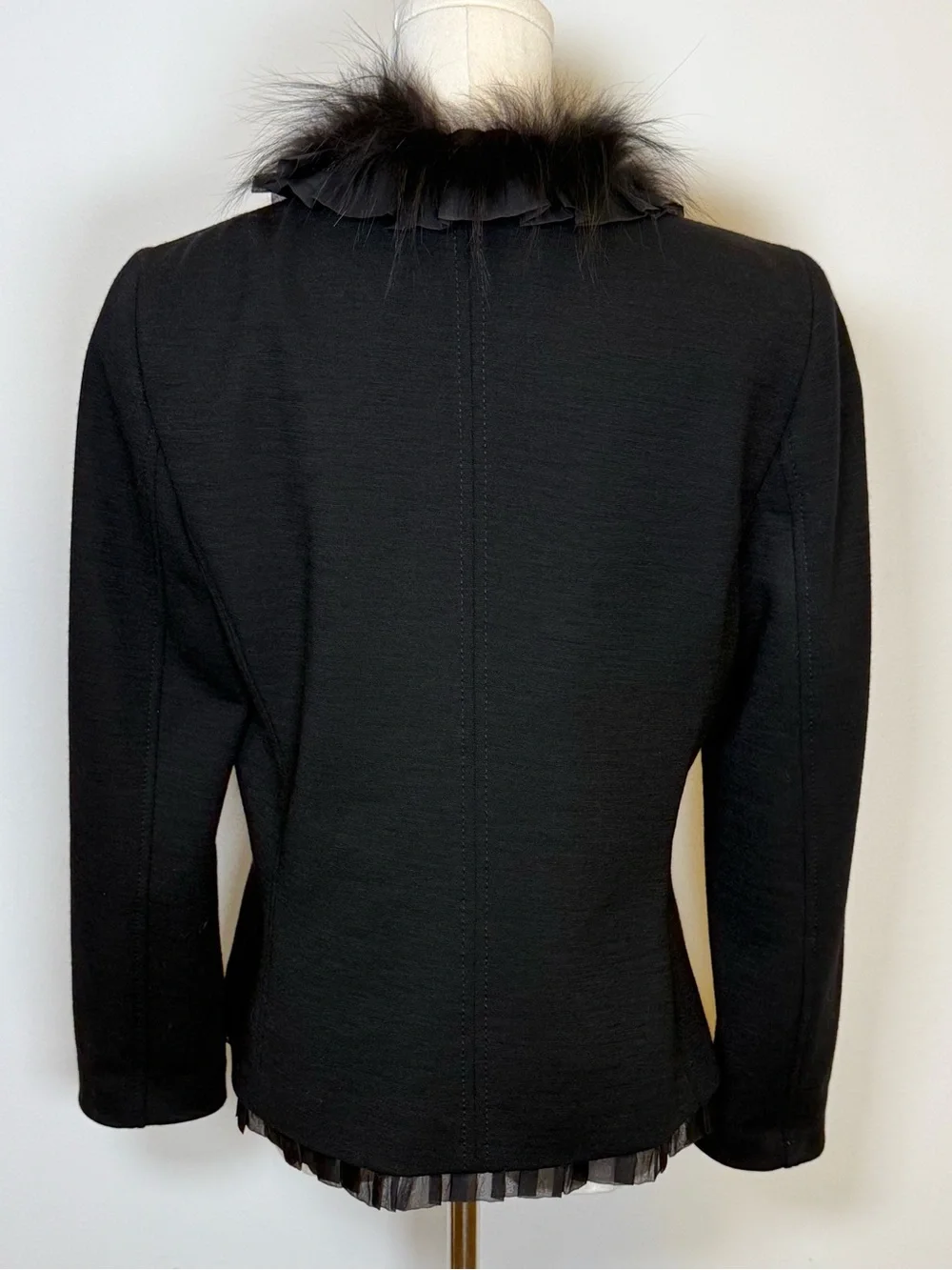 Rare! Vintage Elie TAHARI Silk & Wool Jacket Fox Fur Trim Women’s Size Medium